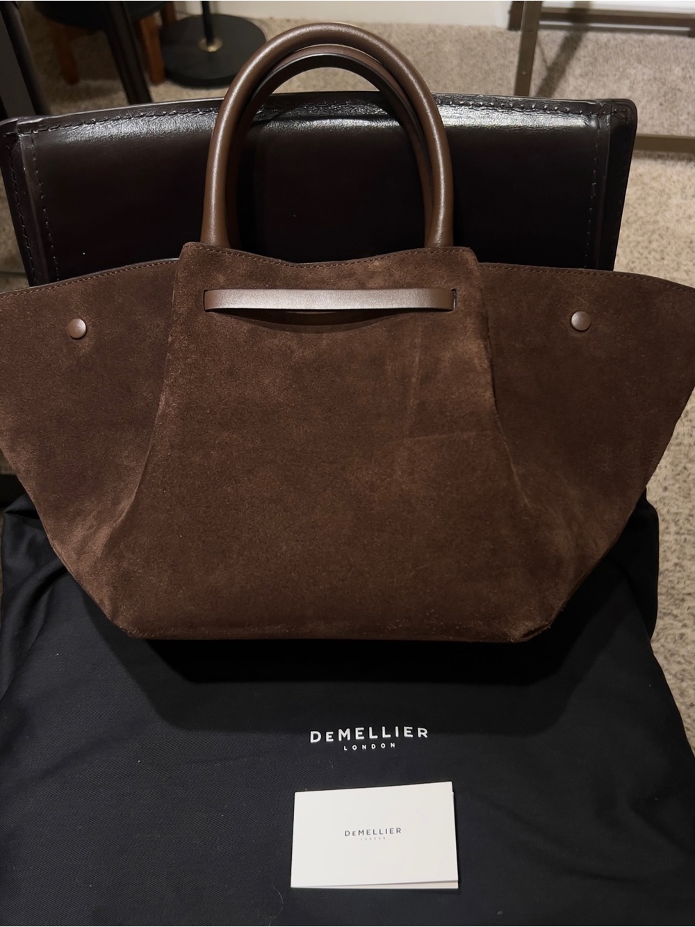 DeMellier Brown Suede Tote Bag with Gold Hardware - Picture 7 of 11